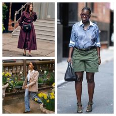 a collage of three fashion editors wearing summer work outfits to the office