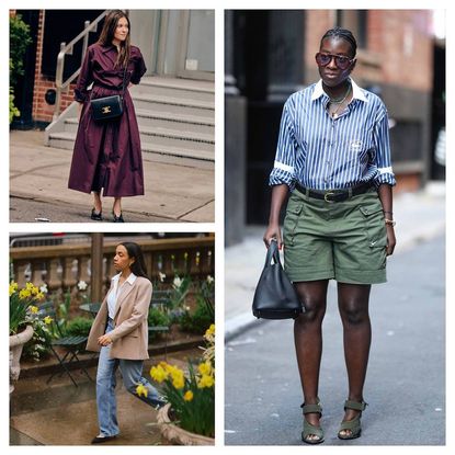 a collage of three fashion editors wearing summer work outfits to the office