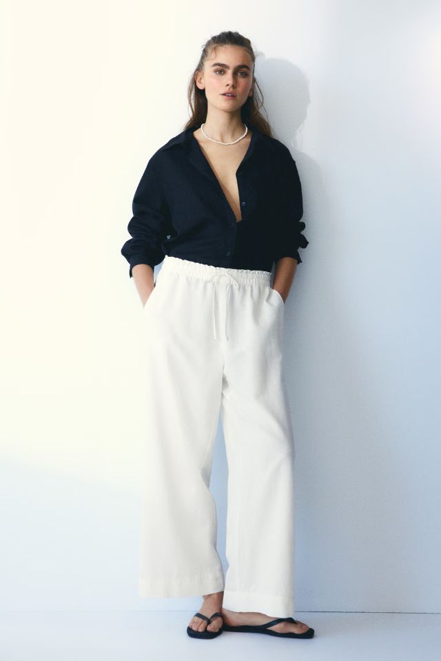 H&M Cropped Linen-blend Trousers