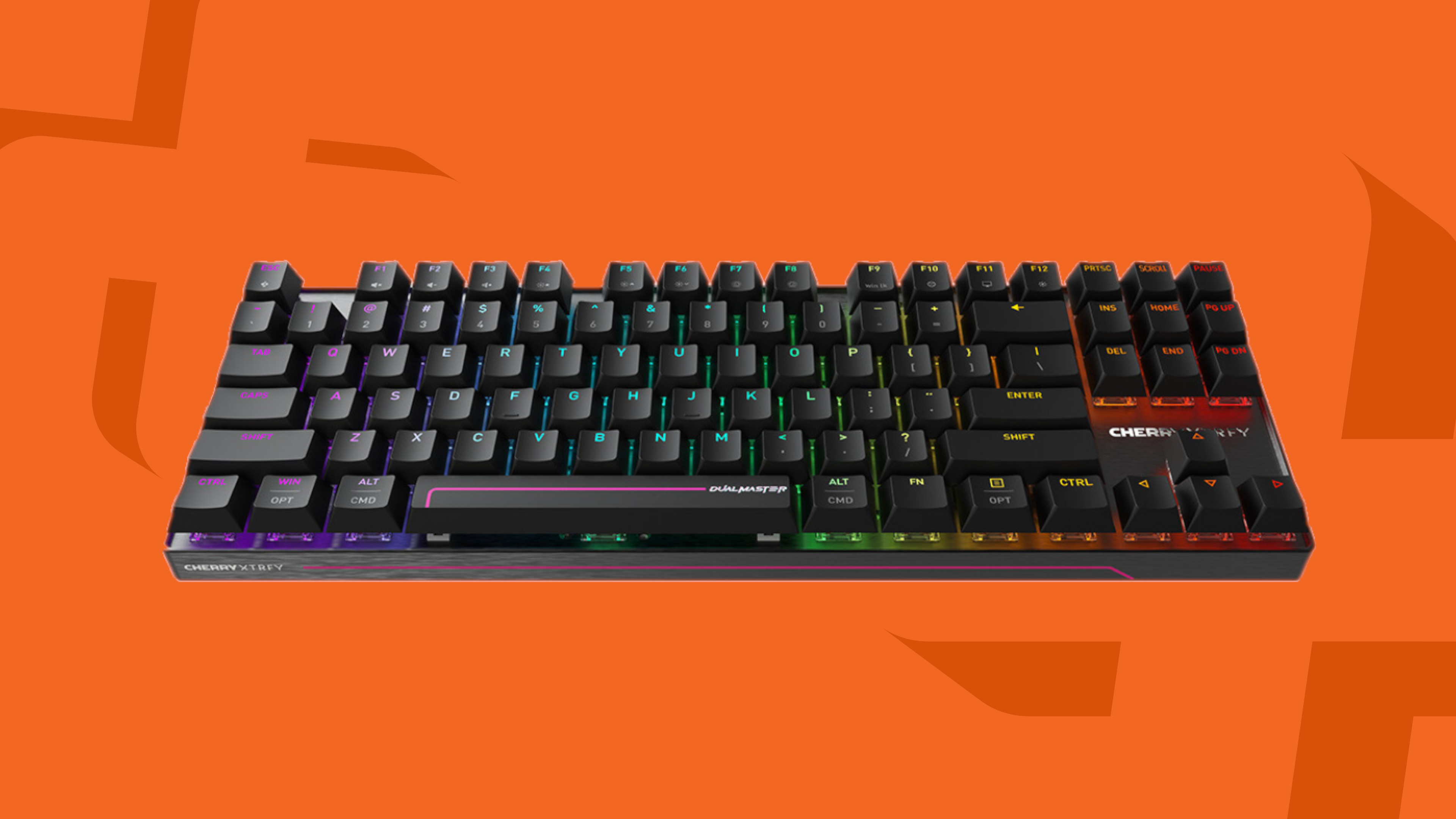 Cherry XTRFY MX 8.2 Pro TMR Wireless gaming keyboard on an orange background