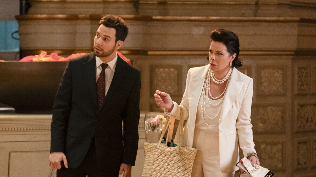 skylar astin and marcia gay harden in so help me todd season 2, episode 5