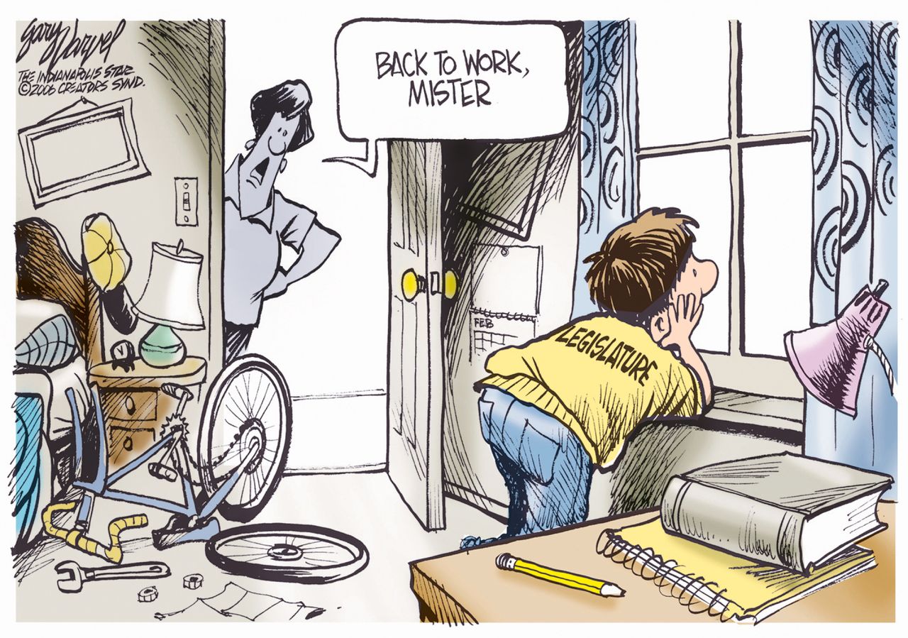 Political cartoon U.S. Congress inaction daydream children procrastination