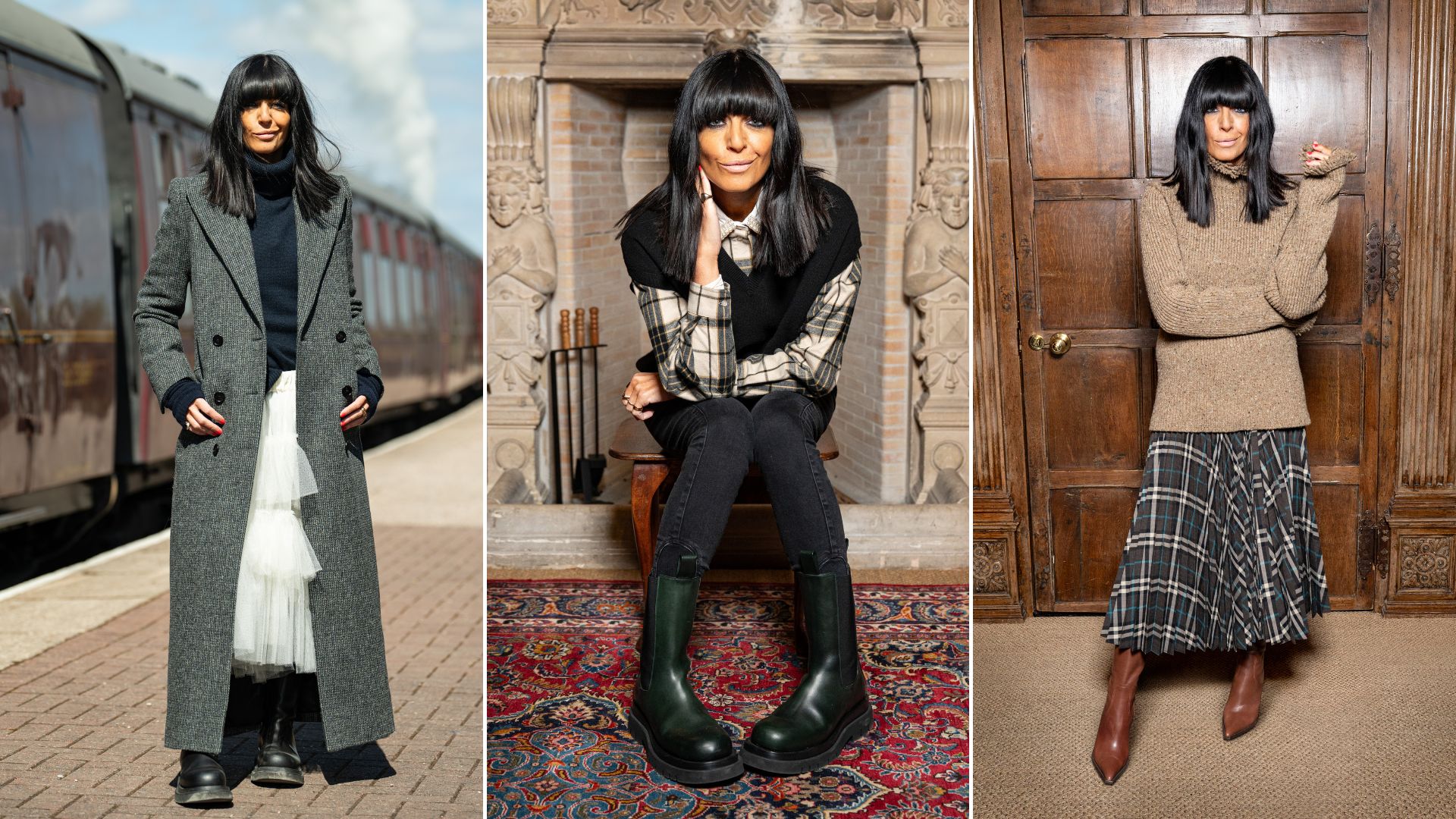 Three images of Claudia Winkleman on The Celebrity Traitors