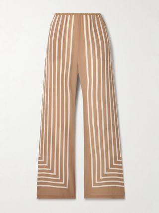 Striped Silk-Crepe Wide-Leg Pants
