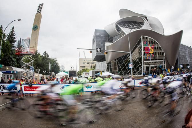 Today's race passes by the Art Gallery of Alberta