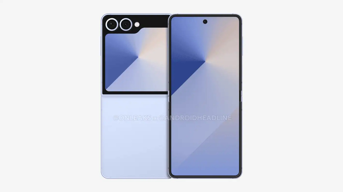 An alleged rendering of the front and back of the Galaxy Z Flip 7, which doesn't offer much of a design change from the Flip 6.