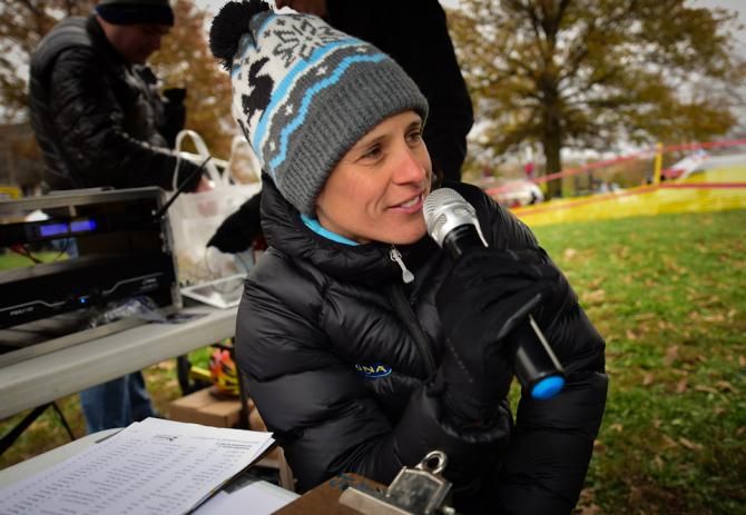 Katerina Nash (Luna Pro Team) is interviewed about her illustrious career by Dave Towle before the race