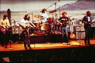 Eagles live in 1974: (l-r) Randy Meisner, Glenn Frey, Don Henley, Bernie Leadon, Don Felder