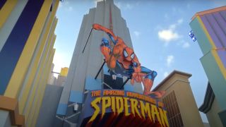 The attraction entrance to The Amazing Adventures of Spider-Man.