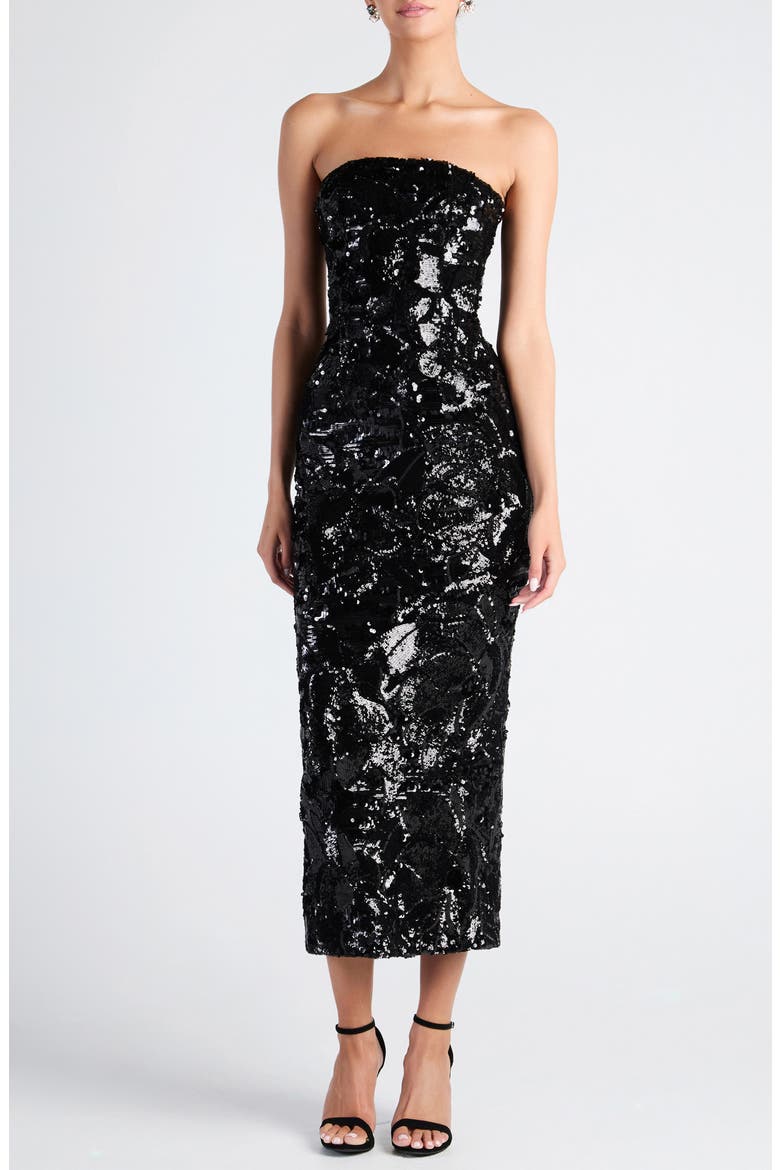 Leslie Pattern Sequin Strapless Gown