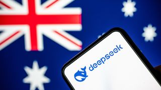 DeepSeek logo on a smartphone with Australian flag in the background