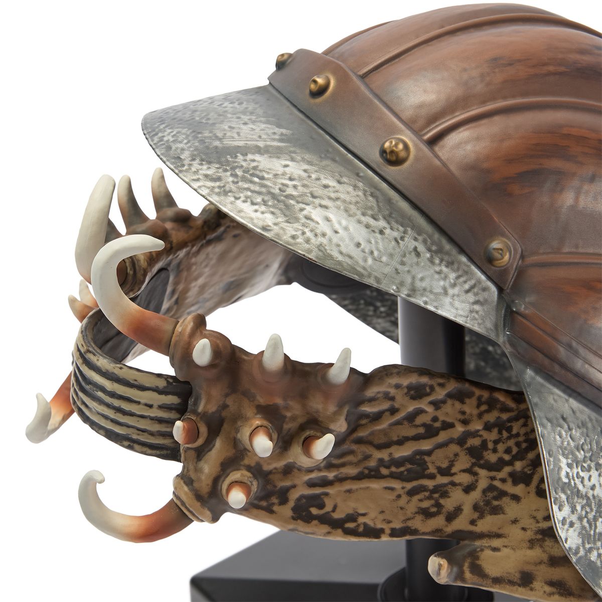 A close up image of the Lando Calrissian's Skiff Guard Helmet collectable from the left hand side