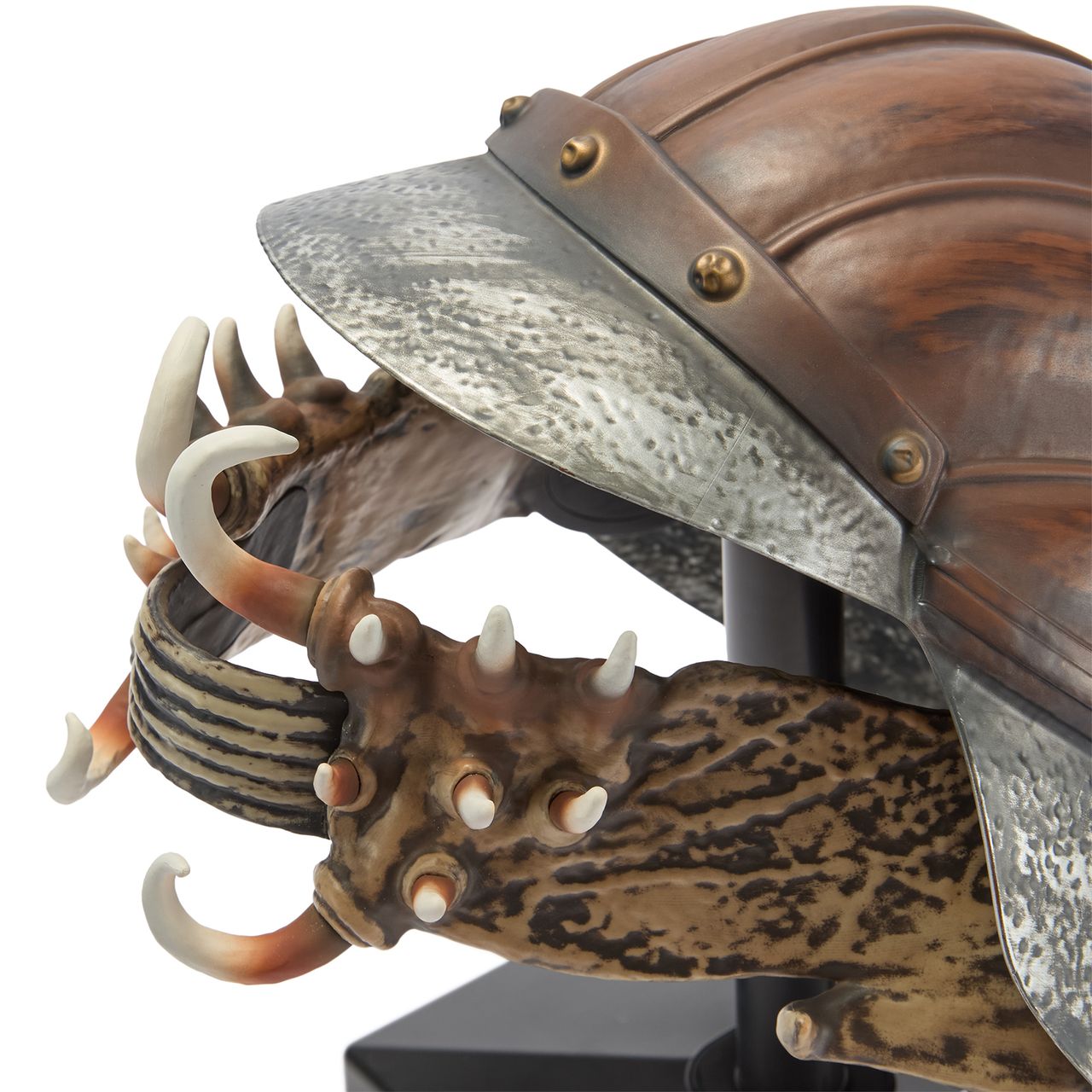 A close up image of the Lando Calrissian's Skiff Guard Helmet collectable from the left hand side