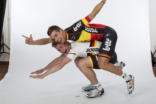 Andre Gripel and jens Debuscheere at the Lotto-Soudel training camp in 2014
