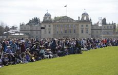 Crowd of spectators in front of Badminton house