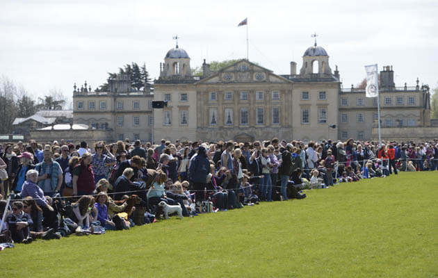 Crowd of spectators in front of Badminton house