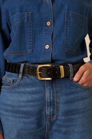 Nobody's Child Black Leather Metal Crocodile Belt