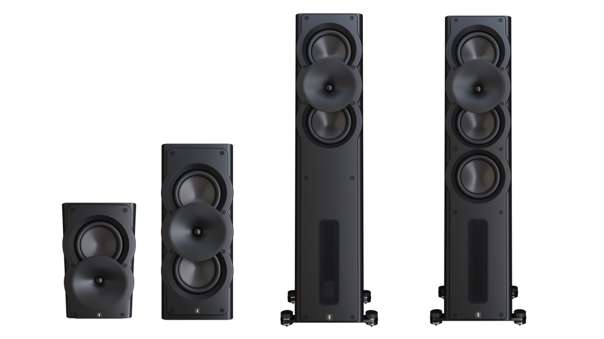 Product photo of the Perlisten A-Series speakers on a white background shot from the front