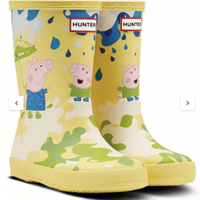 Hunter Kids First Classic Peppa Pig Wellington Boots - Now £35 Was £50 | VeryAvailable in sizes 4-13 Younger and 1-2 Older, featuring a Hunter x Peppa Pig exclusive print. Perfect for puddle splashing, the boots are handcrafted from natural rubber with a flat sole and rounded toe with soft cotton lining for complete comfort.
