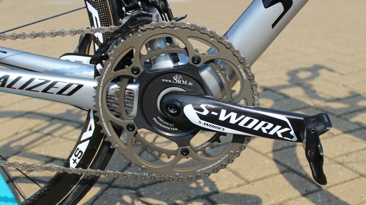 An SRM power meter on the 172.5mm S-Works cranks