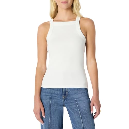 Amazon Essentials Women's Slim-Fit Stretch Rib High-Neck Tank With Consistent Stretch, White, Medium