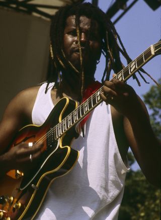 Vernion Reid performing during the Central Park SummerStage Concert series July 8th, 1995 in New York City.