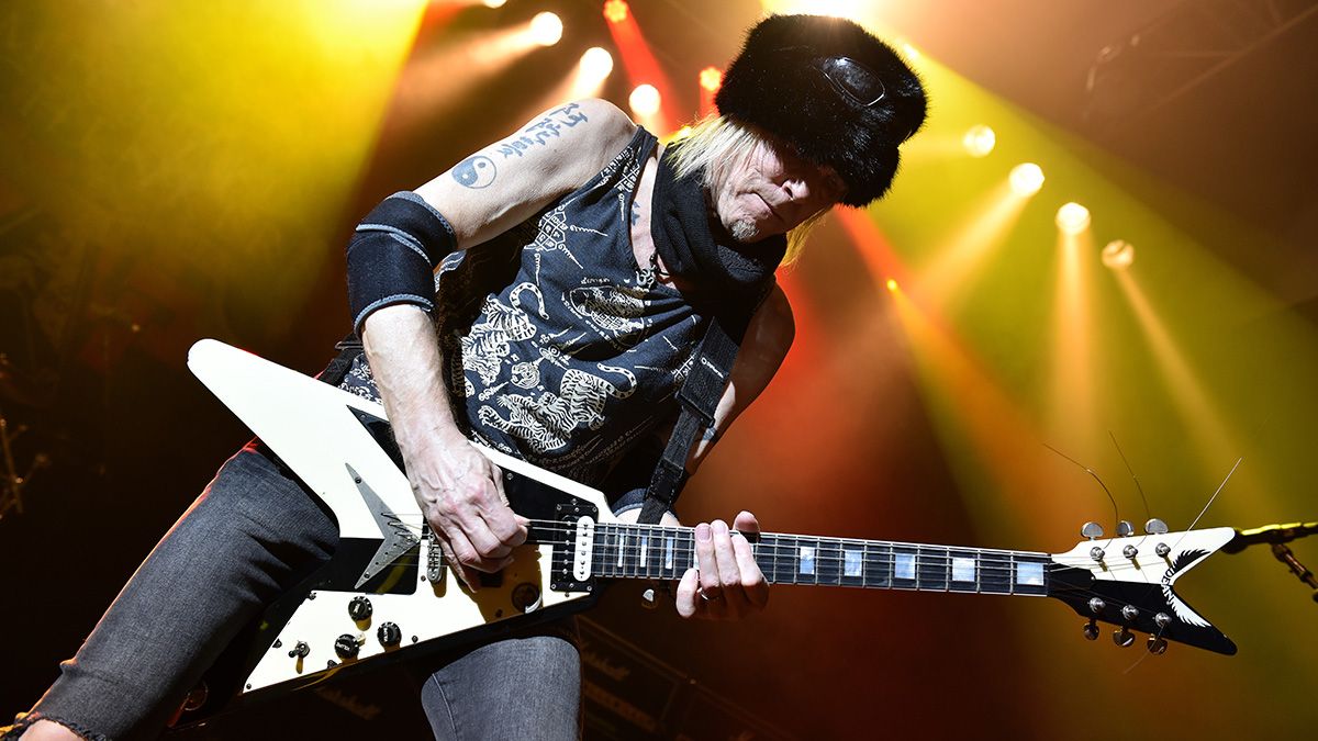 Michael Schenker performs on stage at the O2 Shepherd&#039;s Bush Empire on October 31, 2021 in London, England