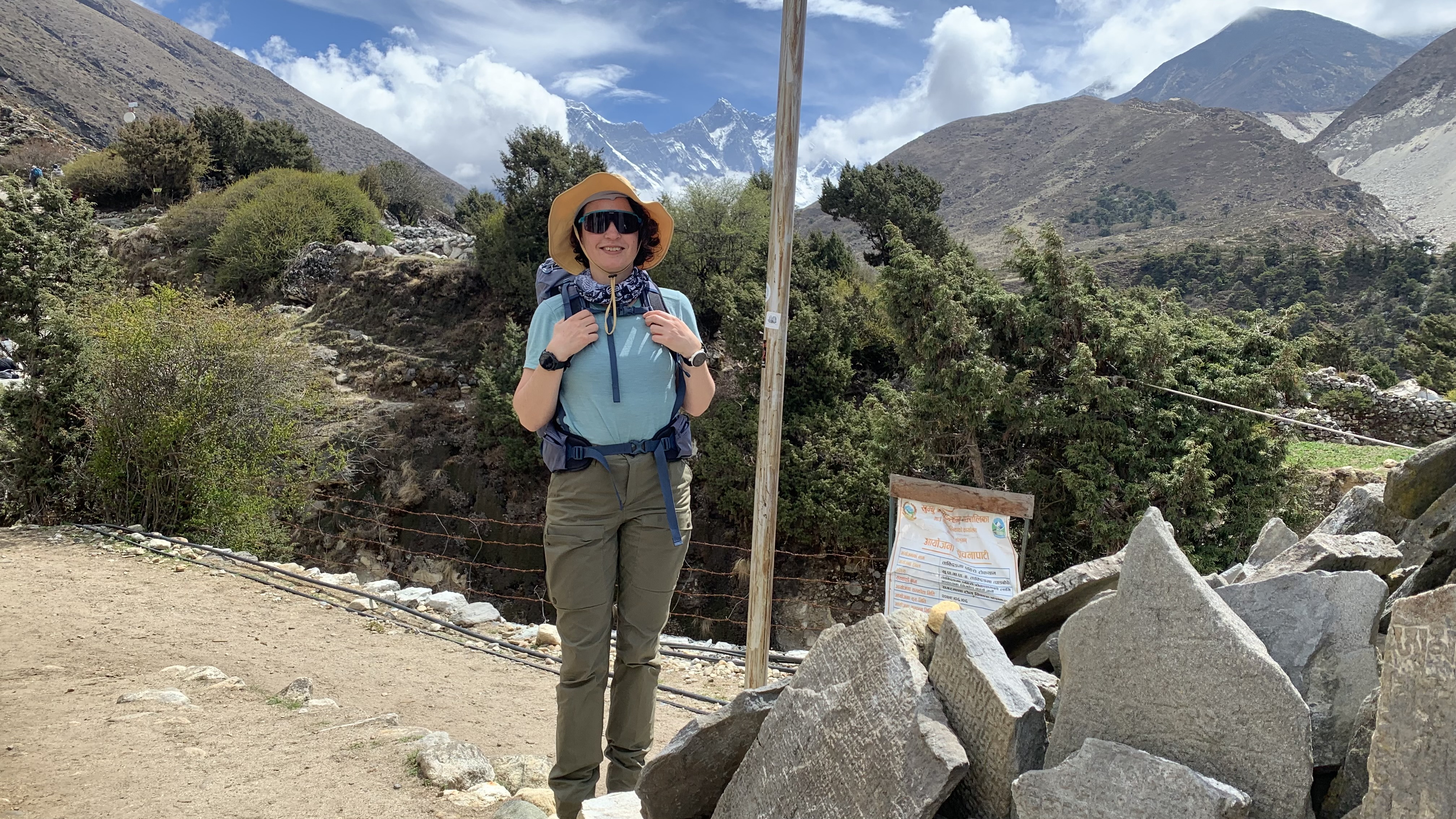 Julia Clarke with Mount Everest in the background