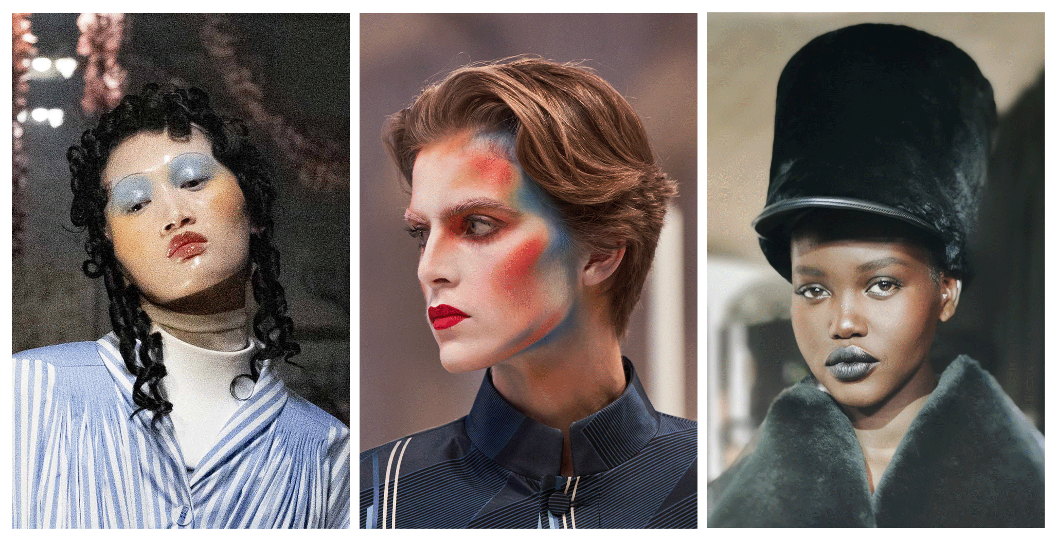 Collage of Pat McGrath runway makeup looks.