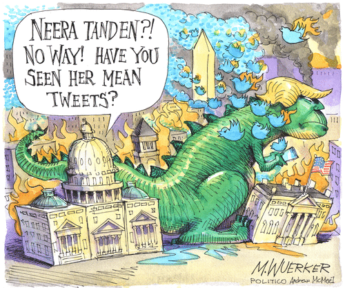 Political Cartoon U.S. Trump Neera Tanden tweets