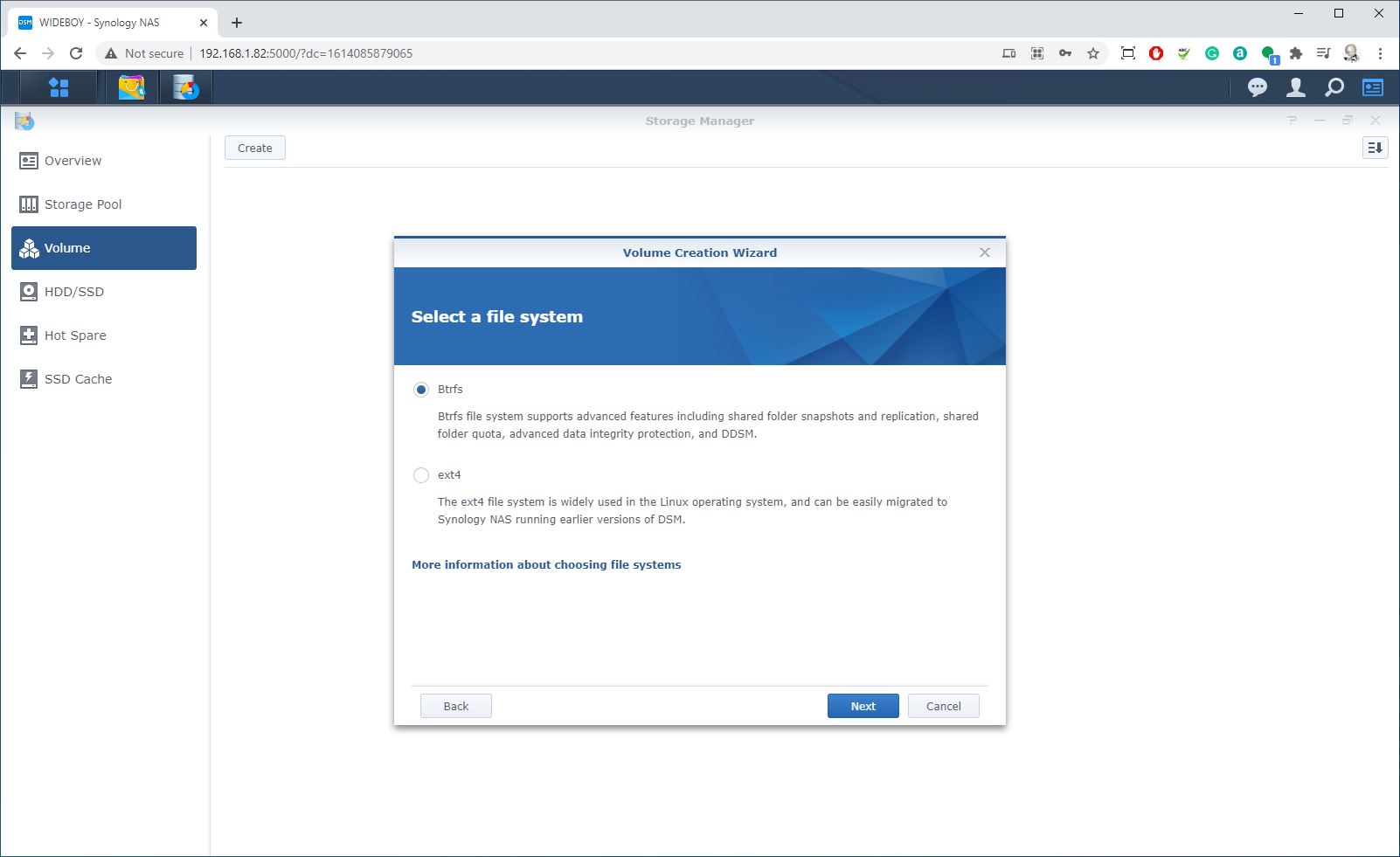 Synology DSM interface