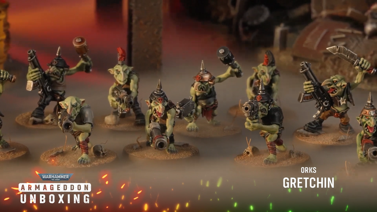 A mob of goblin-like Gretchin swarm the battlefield