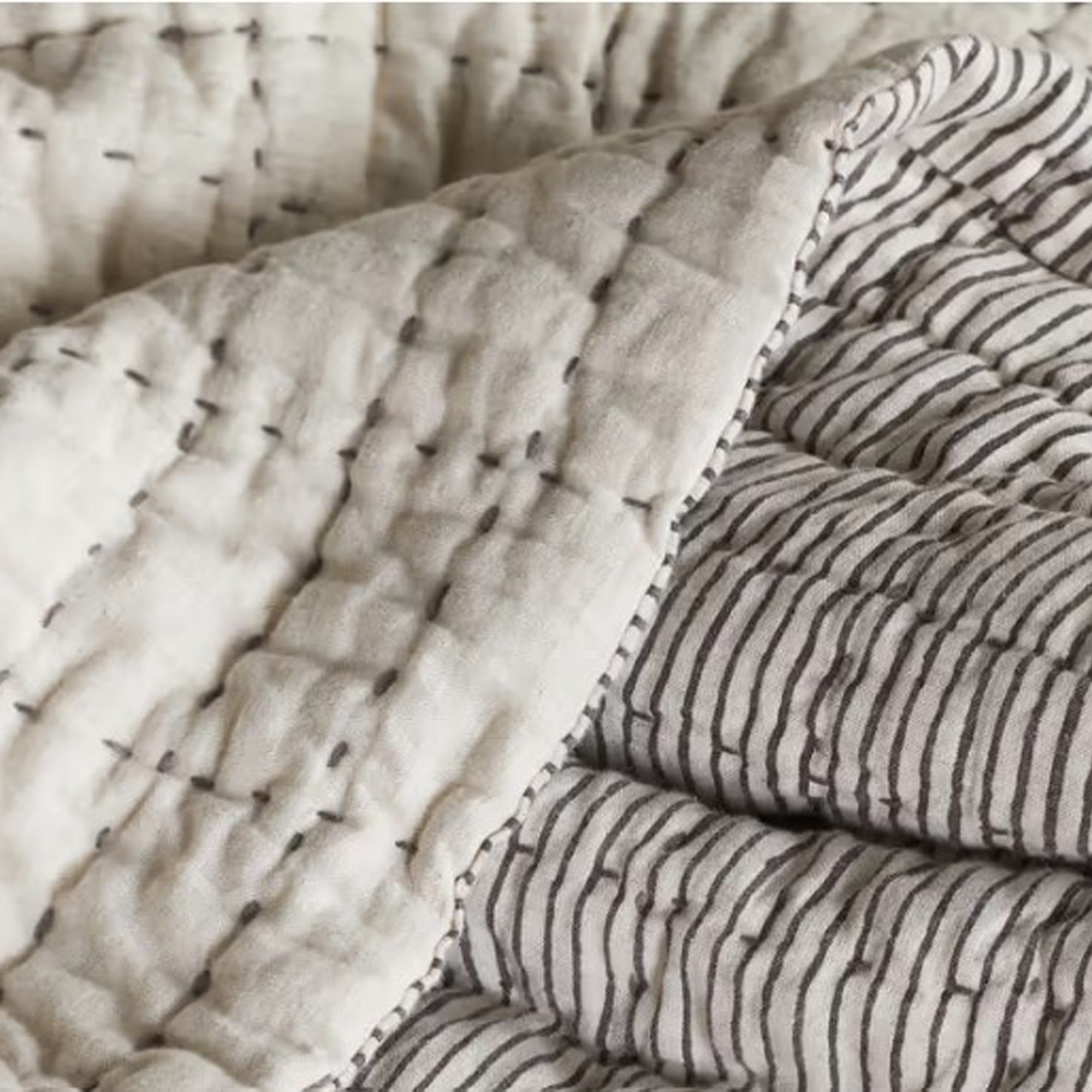 nkuku, Dipti Cotton &amp;amp; Linen Block Print Bed Quilt