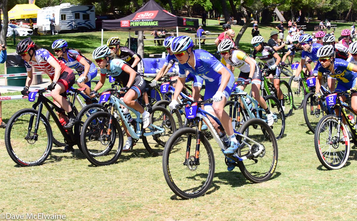 USA Champion Lea Davison taking the hole shot in the Elite Womens race.
