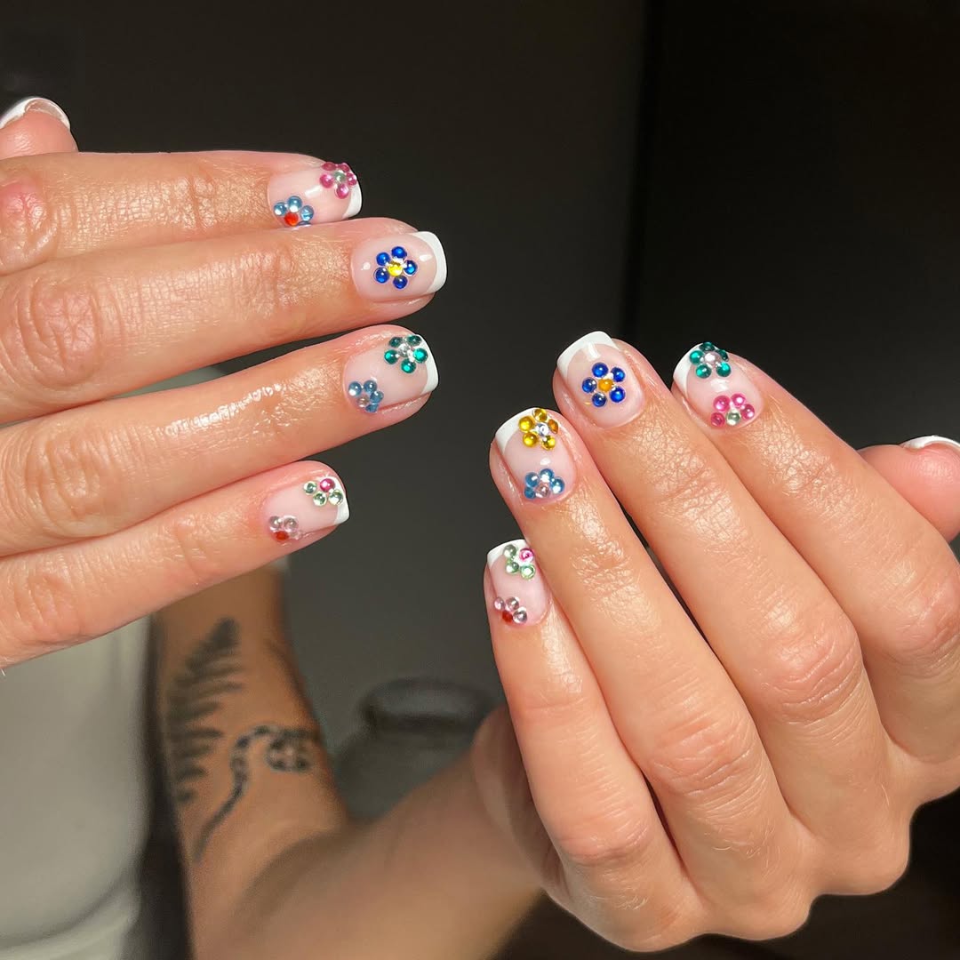 Flower gem nails.