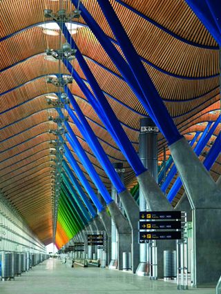 Terminal view with rainbow effect construction posts