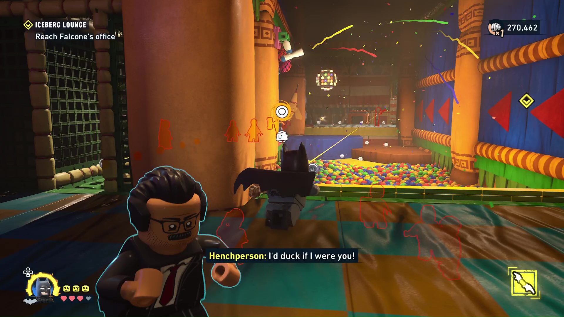 Batman and Jim Gordon run through a playpen in Lego Batman Legacy of the Dark Knight