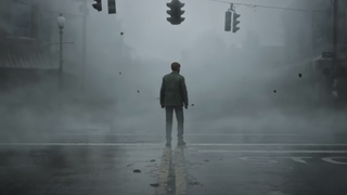 The protagonist of Silent Hill 2 Remake stands alone in a fog-cursed town.