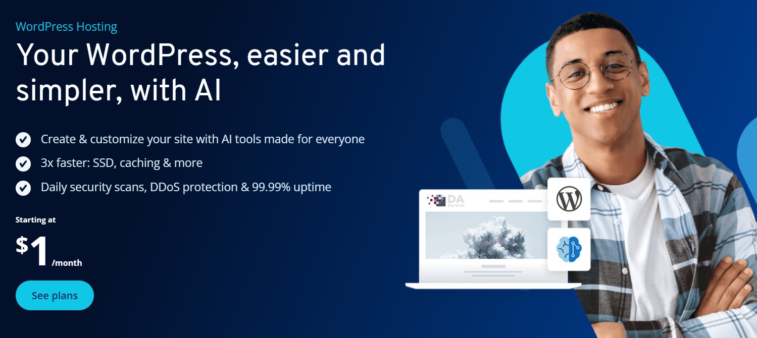 screenshot of IONOS WordPress hosting hero image