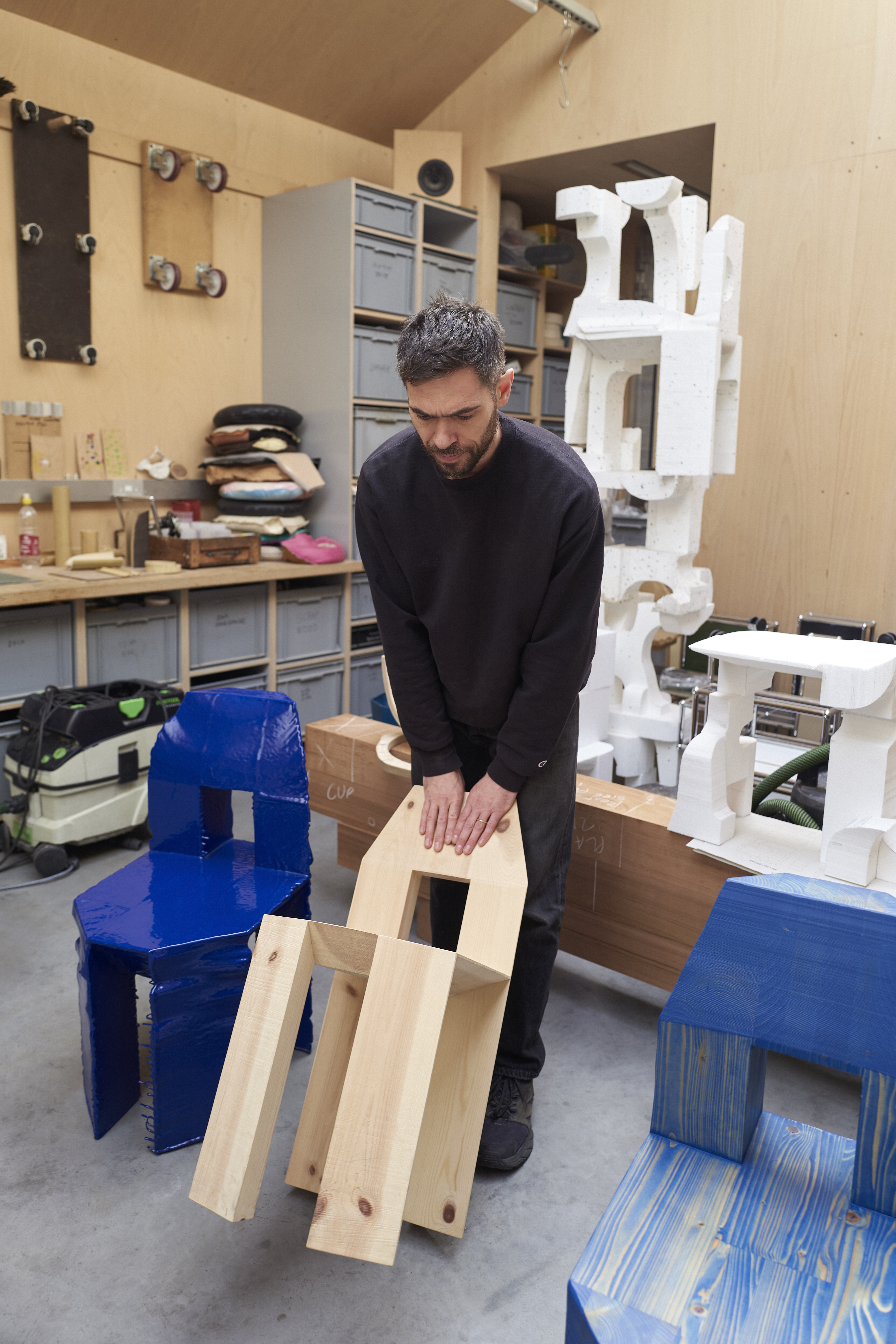 Max Lamb chair for Hem, photographed in the designer's studio