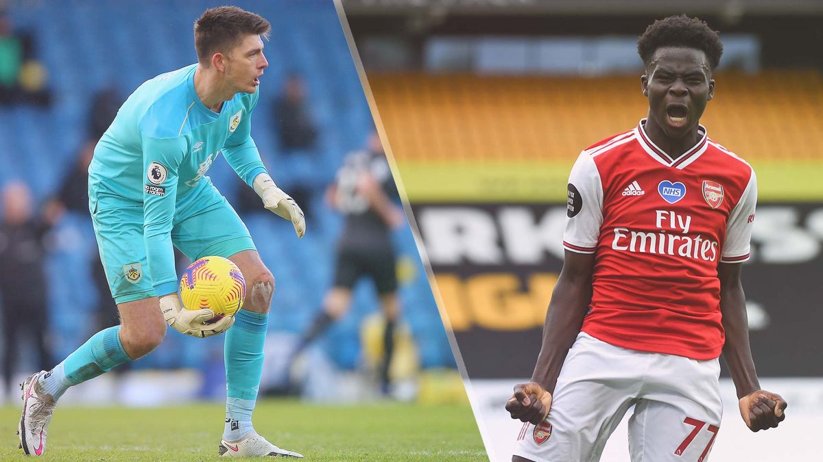 Burnley vs Arsenal live stream — Nick Pope of Burnley and Bukayo Saka of Arsenal