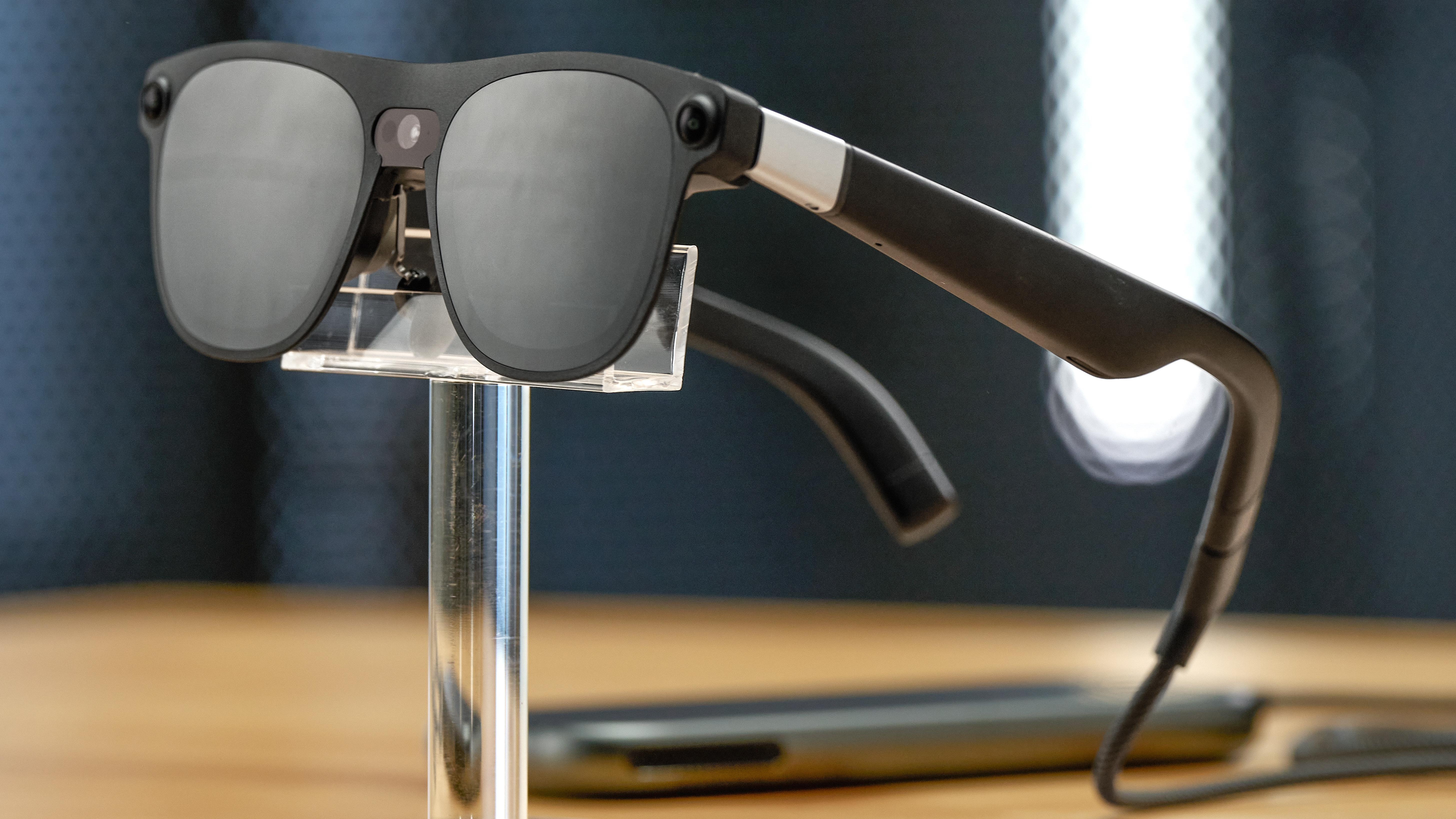 Xreal for Project Aura Android XR glasses on a table stand