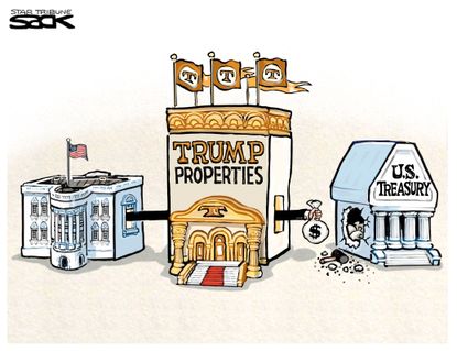 Political Cartoon U.S. Trump Properties Stealing U.S. Treasury