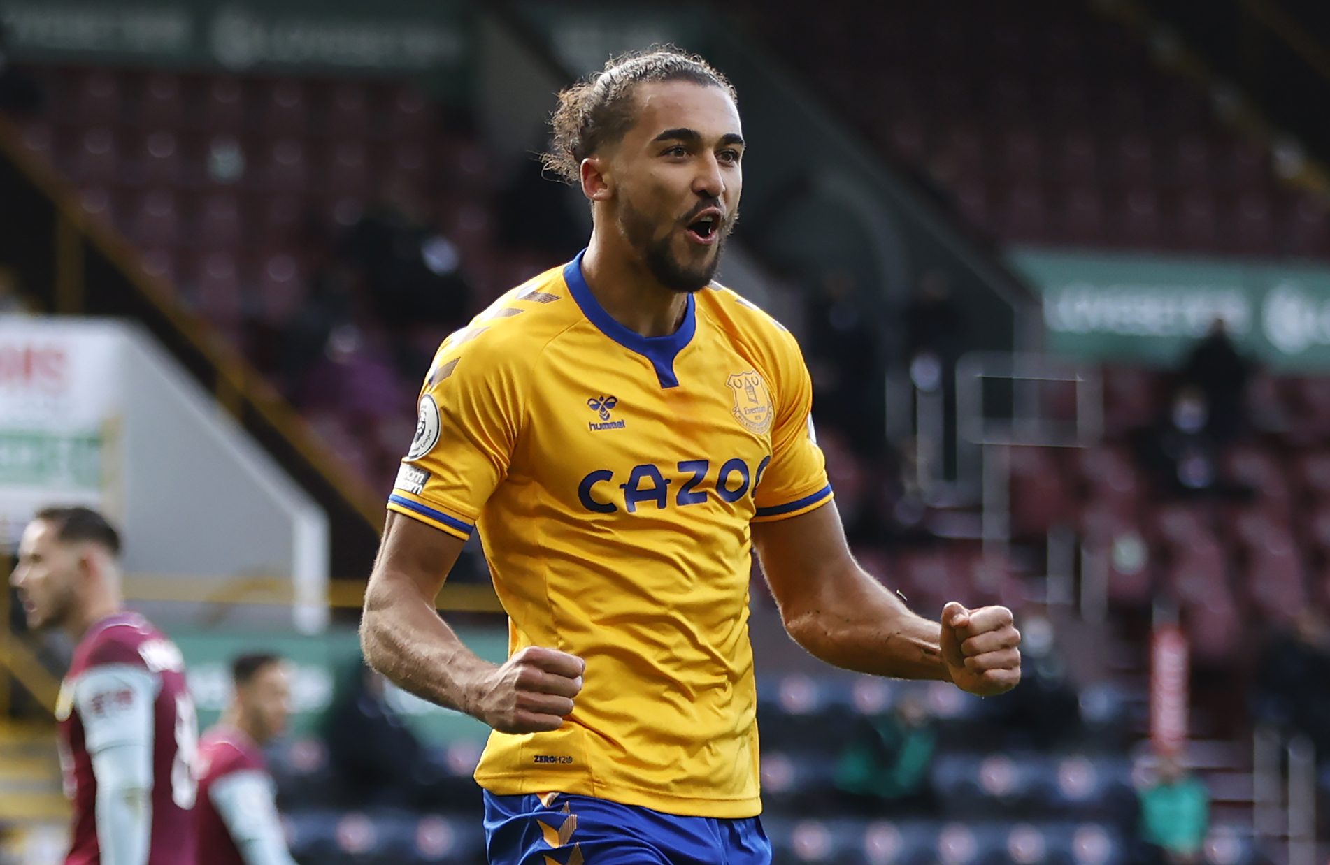 Everton’s Dominic Calvert-Lewin celebrates scoring his side’s first goal of the game during the Premier League match at Turf Moor, Burnley