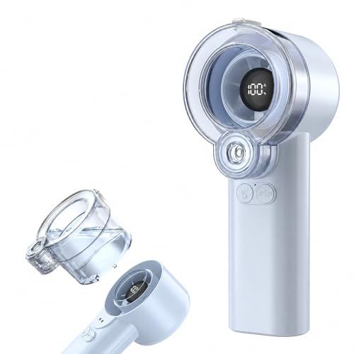 Fonasonic 2-In-1 Handheld Misting Fan, Portable Water Spray Fan Rechargeable With 5 Speeds &amp;amp; Led Display, Personal Mini Cooling Fan With Detachable Tank, Summer Gifts for Women, Men - Blue