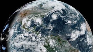 Five storms in the Atlantic and one in the Pacific can be seen in a satellite image from today (Sept. 15)