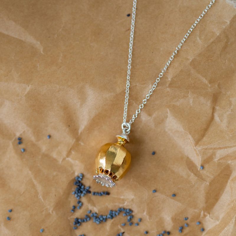 Large Poppy Seed Head Necklace with Shaking Seeds