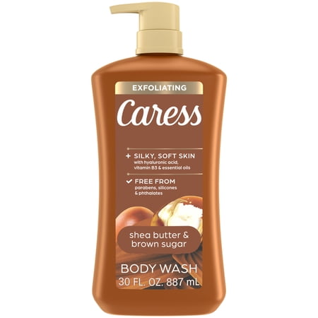 Caress Shea Butter &amp;amp; Brown Sugar Body Wash, Exfoliating &amp;amp; Moisturizing, Hyaluronic Acid, 30 Oz