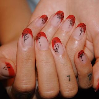 Red French manicure nail design
