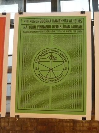 Green poster with "The International United World University" and logo